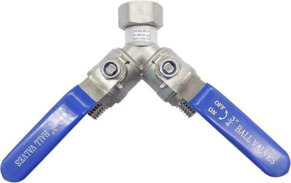 Garden Hose Splitter 2 Way Heavy Duty Valve, 304 Stainless Steel 3/4" GHT Thread Full Flow Y Valve with Long Handle