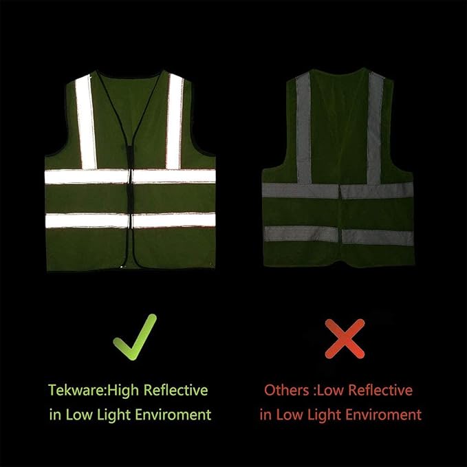 Tekware Safety Vest with High Reflective Strips, Pack of 10 Bright Neon Color Construction Protector with Zipper