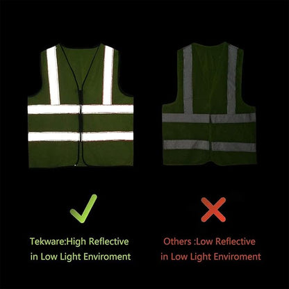 Tekware Safety Vest with High Reflective Strips, Pack of 10 Bright Neon Color Construction Protector with Zipper