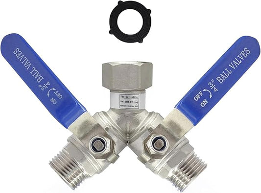 Garden Hose Splitter 2 Way Heavy Duty Valve, 304 Stainless Steel 3/4" GHT Thread Full Flow Y Valve with Long Handle