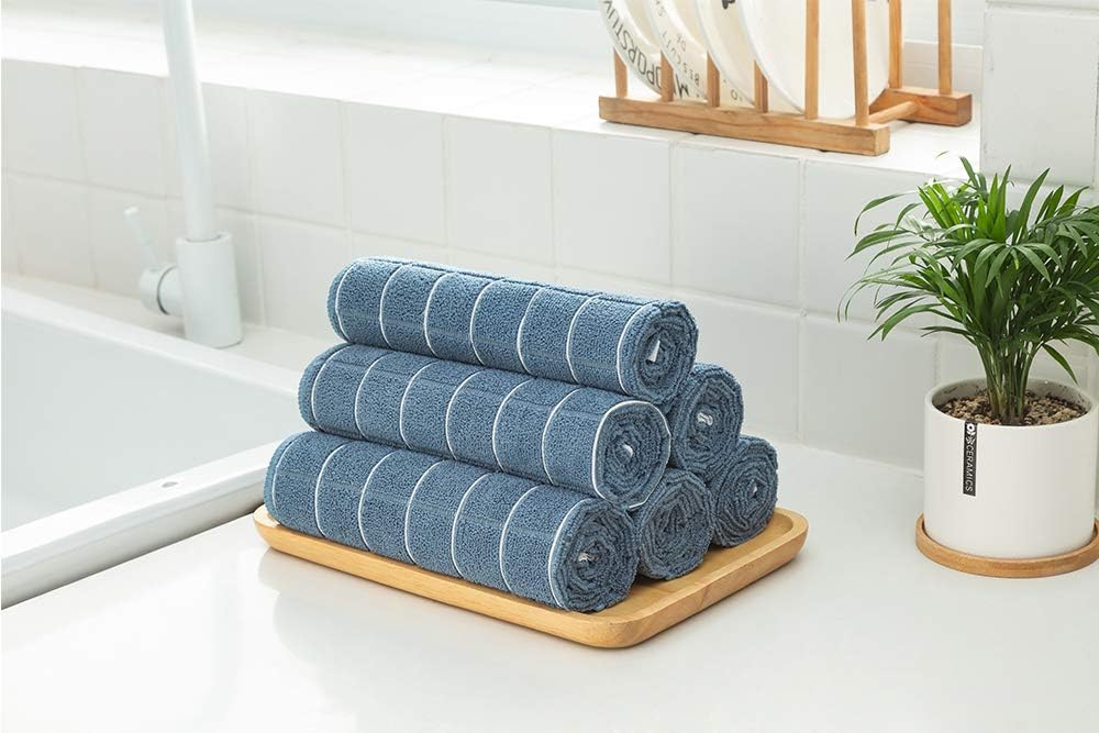 Microfiber Dish Towels - Soft, Super Absorbent and Lint Free Kitchen Towels - 8 Pack (Lattice Designed Blue Colors) - 26 x 18 Inch