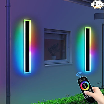 Widened 2 Pack Long RGB LED Wall Lights, 39.3inch Modern Dimmable Outdoor Sconces, 10 Colors, Remote Control, IP65 Waterproof, Garage Wall Mount Lighting Fixtures for Entryway, Yard, Patio