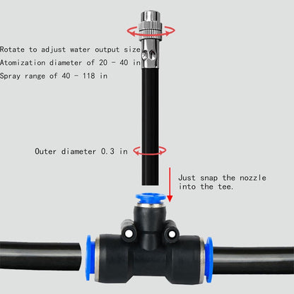 8mm Tee Sprinklers for Yard 10-Pack with Adjustable Micro Mist and Irrigation Cooling for Garden Irrigation, Machine Tool Cooling and More (8")