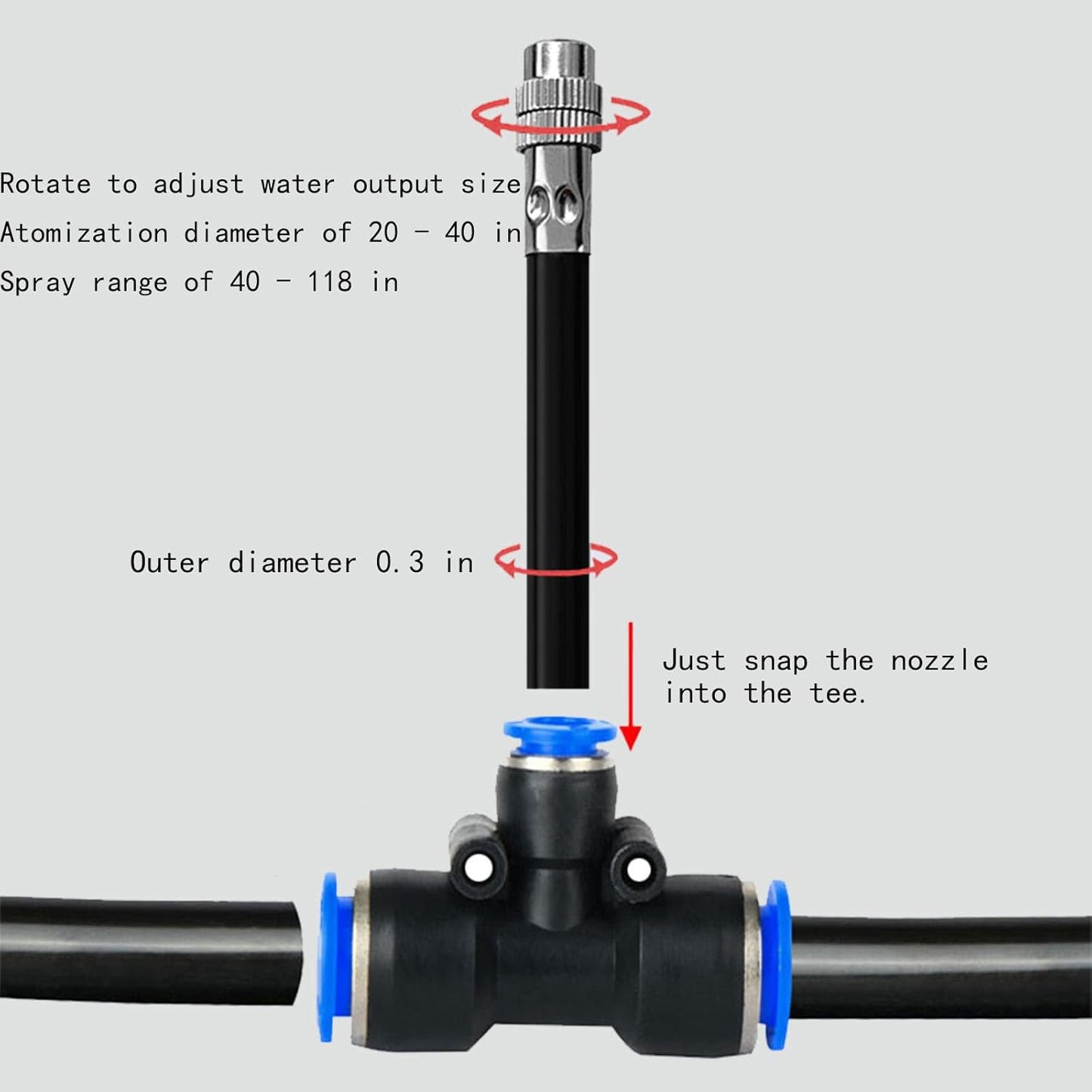 8mm Tee Sprinklers for Yard 10-Pack with Adjustable Micro Mist and Irrigation Cooling for Garden Irrigation, Machine Tool Cooling and More (12")
