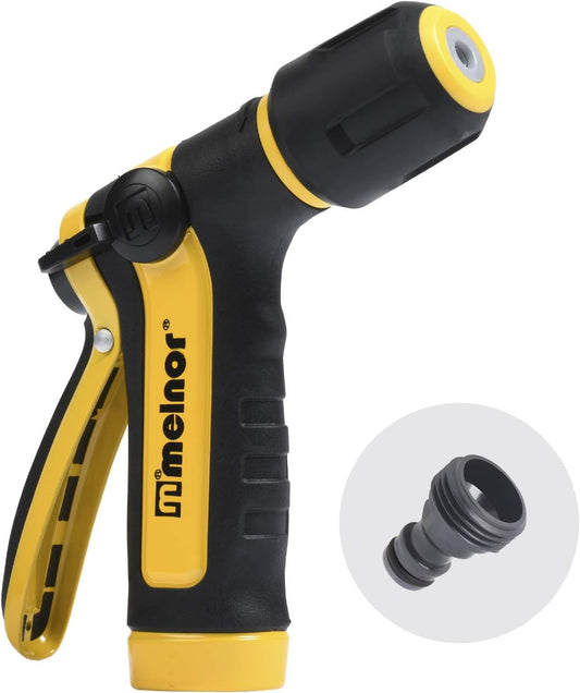 Melnor 65119-AMZ 2-Pattern Vortex Garden Hose Sprayer Nozzle, QuickConnect Product Adapter, Black, Yellow, Slip Resistant Water Hose Nozzle for Car Washing, Patio, Pet