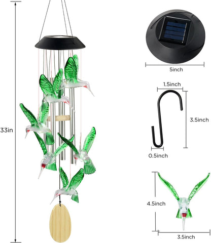 Solar Wind Chime, Solar Hummingbird Wind Chimes Outdoor/Indoor(Gifts for Mom/Grandma/Sister/Friend) Outdoor Decor,Yard Decorations Mom's Wind Chimes,
