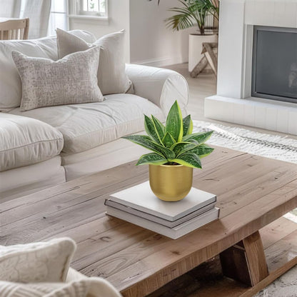 Hollyone Artificial Snake Plants 9" Faux Agave Succulent Plant Potted in Gold Pot Fake Sansevieria Aloe Tropical Plant for Desk Modern Office Home Bathroom Indoor Outdoor Decor