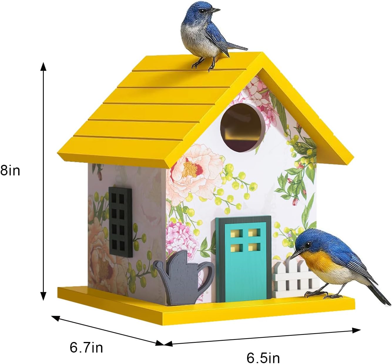 Spring Melody Bluebird House, Composite Material Nesting Box, Hanging Birdhouse for Blue Bird,Sparrow, Chickadee, Birdhouse for Outside, 5 Years Weatherable Bird Box on Post for Pole (Garden Cottage)