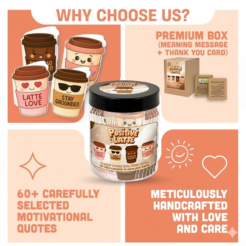 Positive Latte Jar 60 Affirmation Cards, Emotional Support Latte, Coffee Lover Gifts for Women, Gifts for Latte Lovers, Coffee Gifts, Coffee Gifts For Women, Coffee Themed Gifts