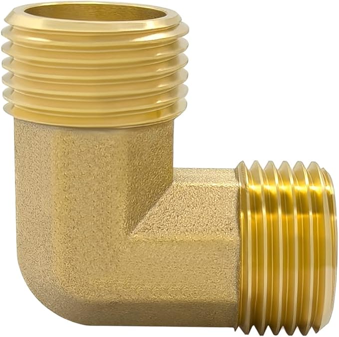 Hooshing 2PCS 3/4" GHT Male to Male Garden Hose Elbow Connector Brass 90 Degree Pipe Fitting for RV Water Hose