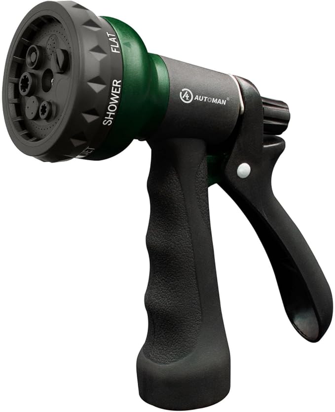 AUTOMAN Garden Hose Nozzle, Water Sprayer Nozzle with 7 Adjustable Watering Patterns,Slip Resistant Nozzle for Plants,Lawn,Washing Cars,Window Cleaning,Showering Pets & Outdoor Fun.