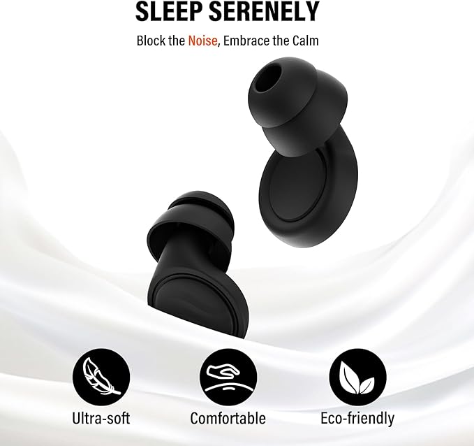 Ear Plugs for Sleeping Noise Cancelling - 35dB Reusable Ear Plugs with 7 Eartips and Carry Case - Flexible Hearing Protection - Replaceable Single/Double Eartips for Sleep, Focus, Travel, Work, Black