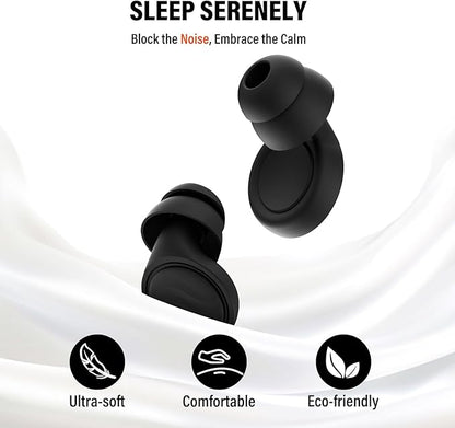 Ear Plugs for Sleeping Noise Cancelling - 35dB Reusable Ear Plugs with 7 Eartips and Carry Case - Flexible Hearing Protection - Replaceable Single/Double Eartips for Sleep, Focus, Travel, Work, Black
