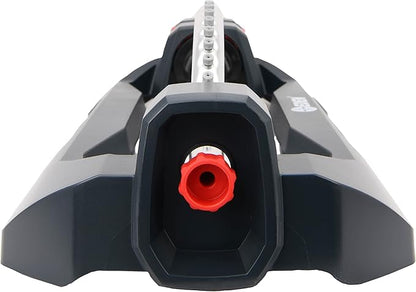 Eden 94106 Turbo Oscillating Sprinkler, Covers Up to 4,000 sq. ft., 18 Precision Nozzles, Weighted Base, Adjustable Range, Flow Control Knob, Quick Connect Bundle, Black, Silver, Red