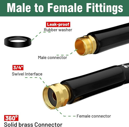 Short Garden Hose 5 ft x 5/8 in Male to Female Heavy Duty Small Water Hose Extend Connector, Lightweight Rubber Hybrid Leader Hose, Leak-Free Connections, BT5B, Black