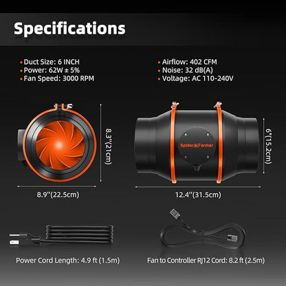 Spider Farmer SF4000 Grow Tent Kit Complete 4x4x6.6ft Samsung LM301H EVO LED Diodes, 450W Grow Light Complete System Grow Tent Set 48"x48"x80" with 6" Ventilation System GGS Smart Controller 2025