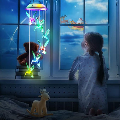 Fohil Solar Hummingbird Wind Chimes, Color Changing Solar Wind Chimes for Outside, LED Waterproof Solar Powered Hanging Lights Outdoor Valentine Decorations, Gifts for Women Mom Grandma