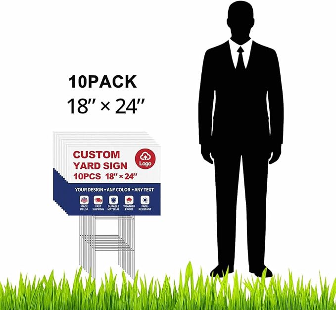 10-Pack Custom Yard Signs with Stakes – 18x24 Personalized Outdoor Directional Signs for Events, Business, and Birthdays – Durable 4mm Weatherproof Corrugated Plastic