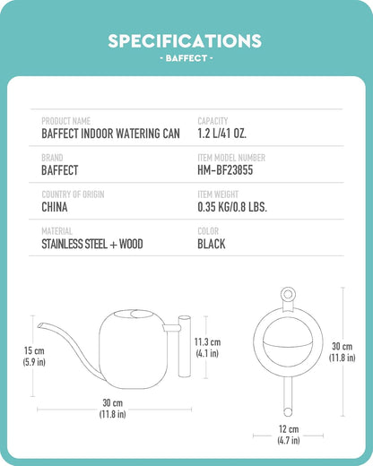 Baffect Watering Can Indoor Plants, 1.2L/41OZ Cute Watering Can Pot, Metal Stainless Steel Garden Water Can with Long Spout for Indoor House Plants Bonsai Outdoor Garden Flower Decorative