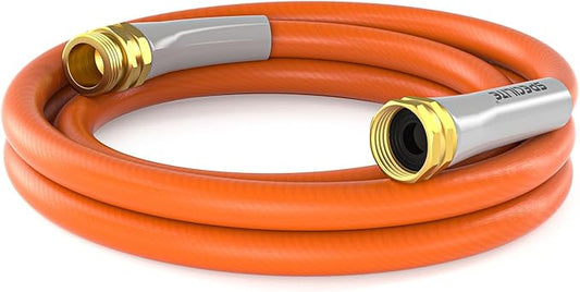 SPECILITE Garden Water Hose 5 ft x 5/8 in, Heavy Duty Leader Pipe Extension, Flexible, Lightweight Kink-less,Hybrid Rubber, with 3/4" Brass Fittings, Orange