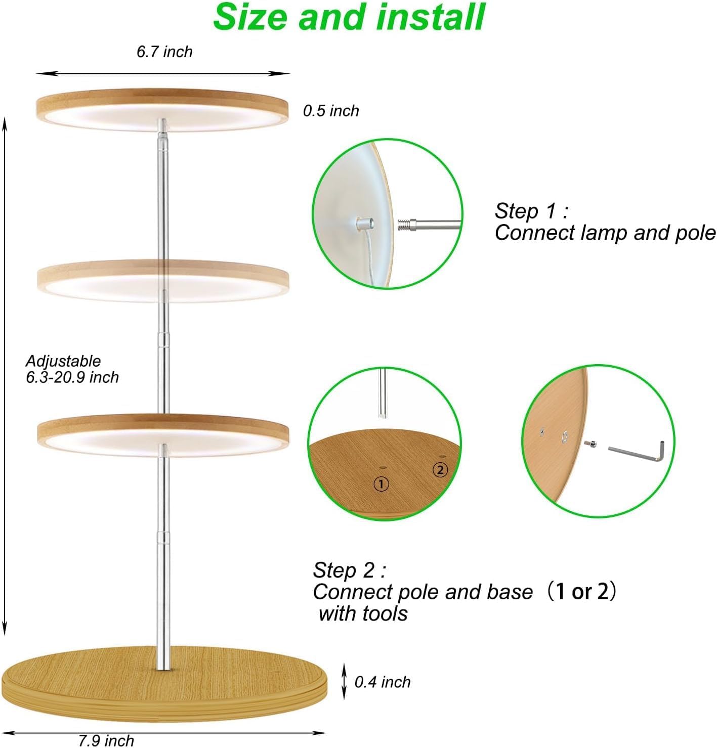 yadoker Plant Grow Light for Indoor Plant, Bamboo Mini LED Grow Light Garden,Height Adjustable,Automatic Timer with 8/12/16 Hours
