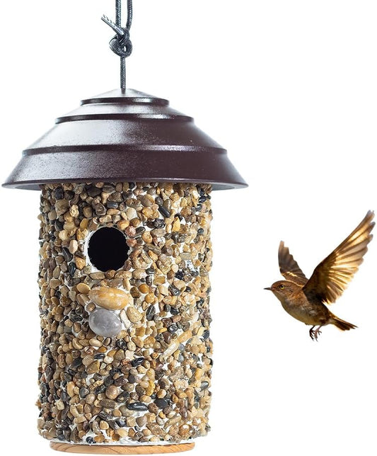 Pebble Stone Bird House for Outside Clearance, HDPE Roof Bird House for Outdoor, Heavy Duty Stone, Hanging Birdhouse for Outside, Wren House 10 Year Lasting (Black
