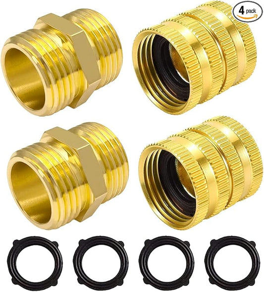 Hooshing Garden Hose Adapter 3/4" GHT to 3/4" GHT Double Male and Female Brass Hose Connectors with Washers
