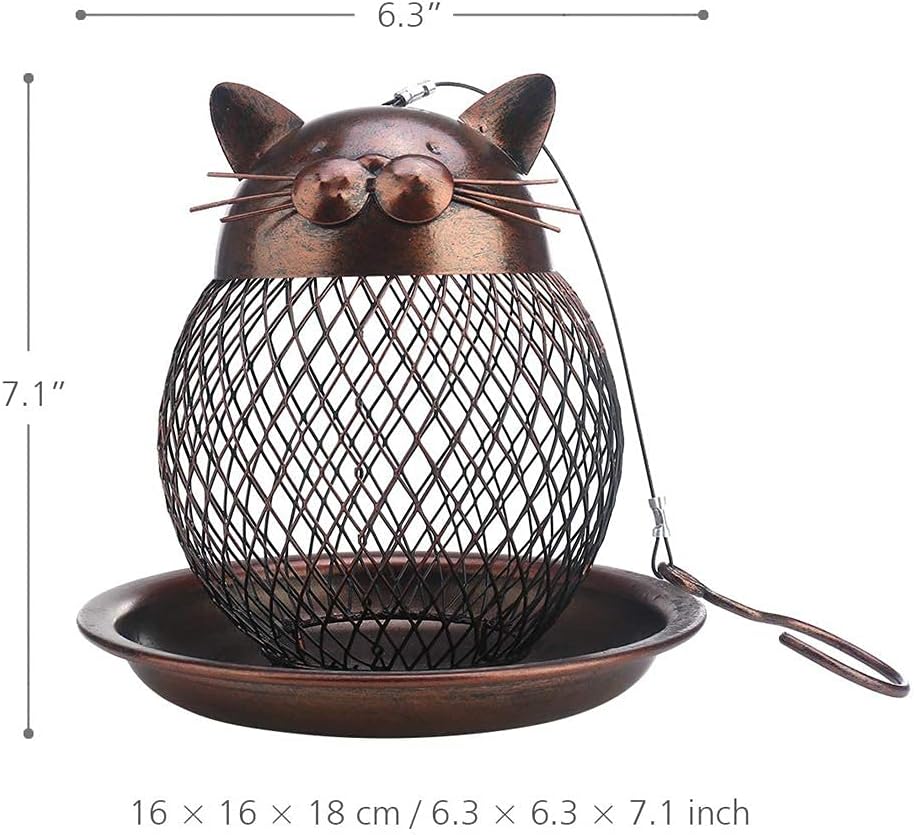 Outside Wild Bird Feeder, Heavy Duty Metal Frame Outdoor Bird Feeders Hanging for Garden Yard Decoration, Cute Cat Shaped