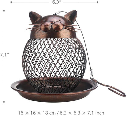 Outside Wild Bird Feeder, Heavy Duty Metal Frame Outdoor Bird Feeders Hanging for Garden Yard Decoration, Cute Cat Shaped