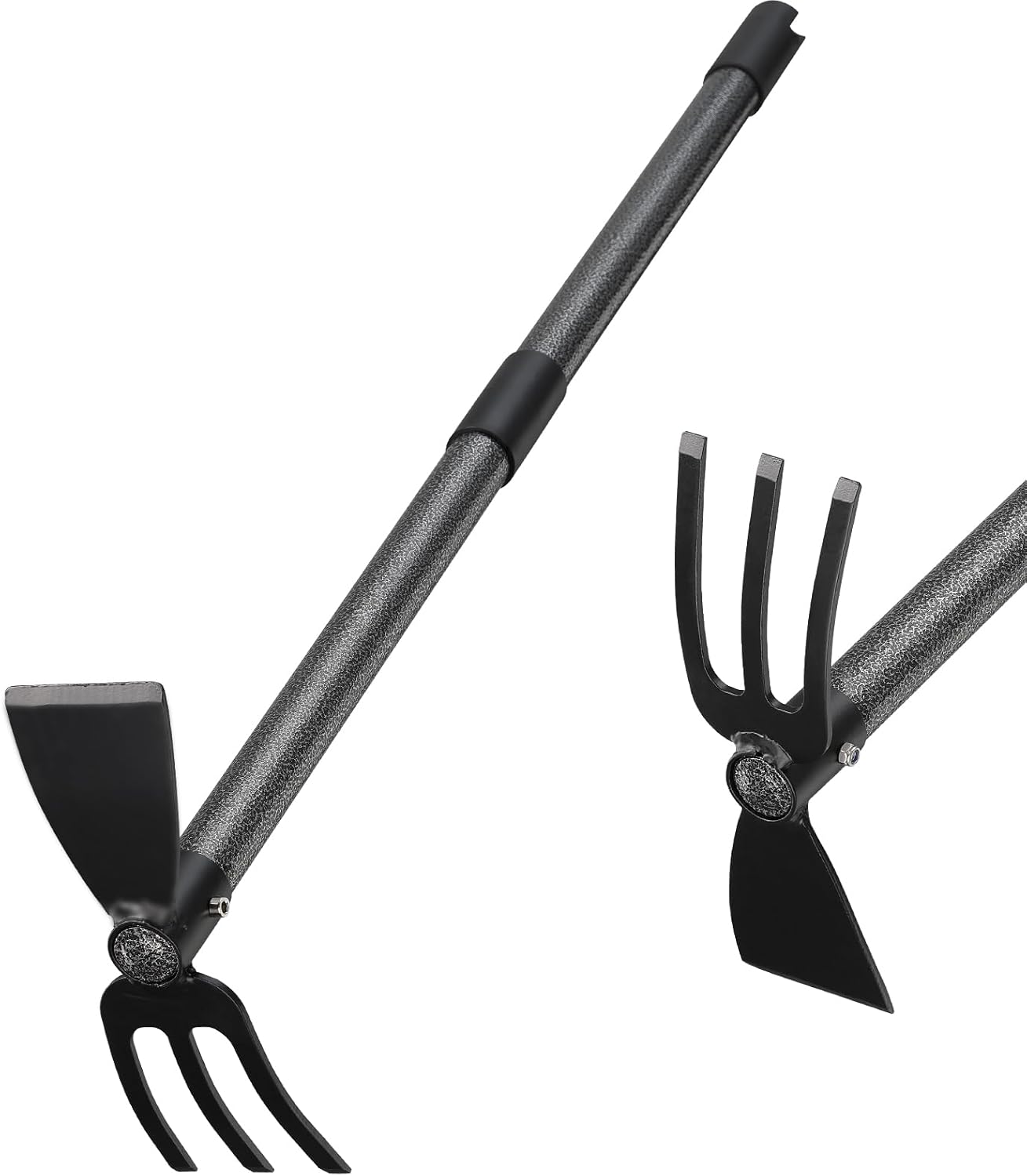 Hoe and Cultivator Gardening Hand Tools, Heavy Duty Stainless Steel Garden Hoe and 3 Fork Hand Tiller for Gardening Weeding Planting with Adjustable Handle 45 inch
