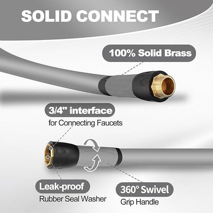YOTOO Heavy Duty Hybrid Garden Lead in Water Hose 5/8-Inch by 1.28-Feet 150 PSI, Kink Resistant, All-Weather Flexible with Swivel Grip Handle and 3/4" GHT Solid Brass Fittings, Gray