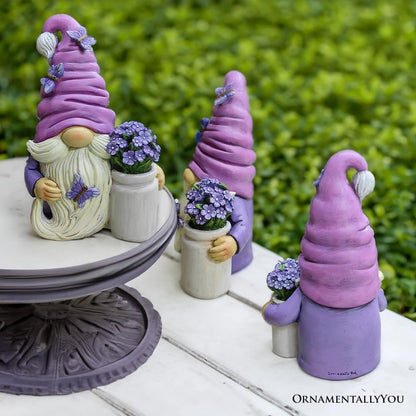 OrnamentallyYou Garden Grace Lavender Gnome Figurine, 10" Purple Home Decor Statue with Butterflies and Flowers