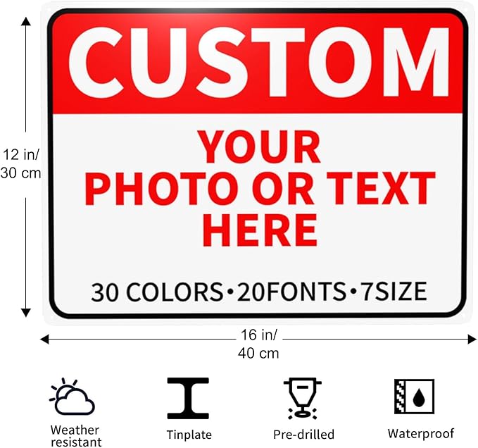 Custom Metal Signs - Personalized Signs for Business, Office, Home, Delivery, Road, Garden, Hazard, Parking, Decorative, 16''x12''