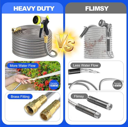 Metal Garden Hose 75 ft – 304 Stainless Steel Water Hose with Nozzle Sprayer, Garden Hoses Flexible, Lightweight, No Kink, Heavy Duty for Outdoor (75 ft)