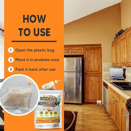 Rodent Repellent, Mouse Repellent Pouches, Mice Repellent Indoor, Mouse Deterrent Outdoor, Rat Repellent, Extra-Strength Rodent-Repelling Pouch, Peppermint to Keep Mice Away from Garage-12P