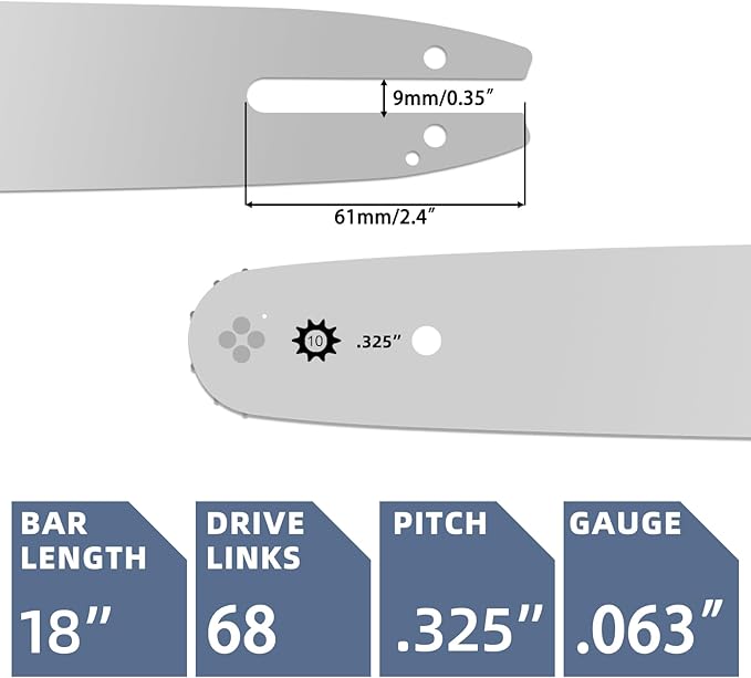 18 Inch Chainsaw Bar and Chain Combo Fit Stihl .063" Gauge .325" Pitch 68 Drive Links, Replacement Chains Fit Stihl 021 023 025 MS250 MS361 MS230 MS210 26RS 68, for Oregon L68 (3 Chains+ 1 Bar)
