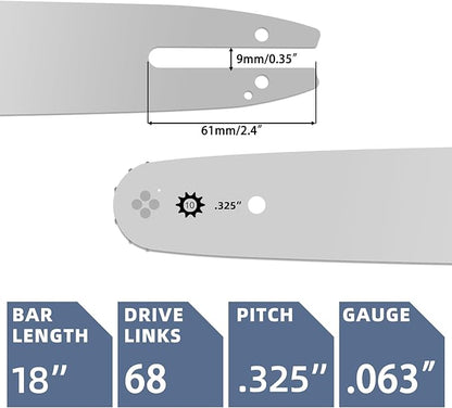 18 Inch Chainsaw Bar and Chain Combo Fit Stihl .063" Gauge .325" Pitch 68 Drive Links, Replacement Chains Fit Stihl 021 023 025 MS250 MS361 MS230 MS210 26RS 68, for Oregon L68 (3 Chains+ 1 Bar)
