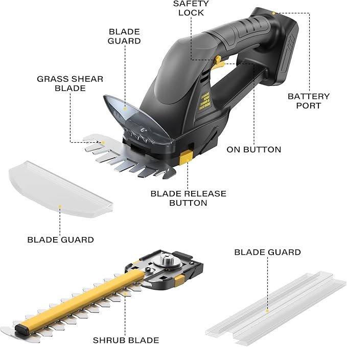 Hedge Trimmer Cordless for DEWALT 20V MAX Battery, 1500RPM Grass Trimmer Electric Hedge Trimmer, 2 in 1 Design for Yard, Garden, Lawn Care(Battery Not Included) (Black)