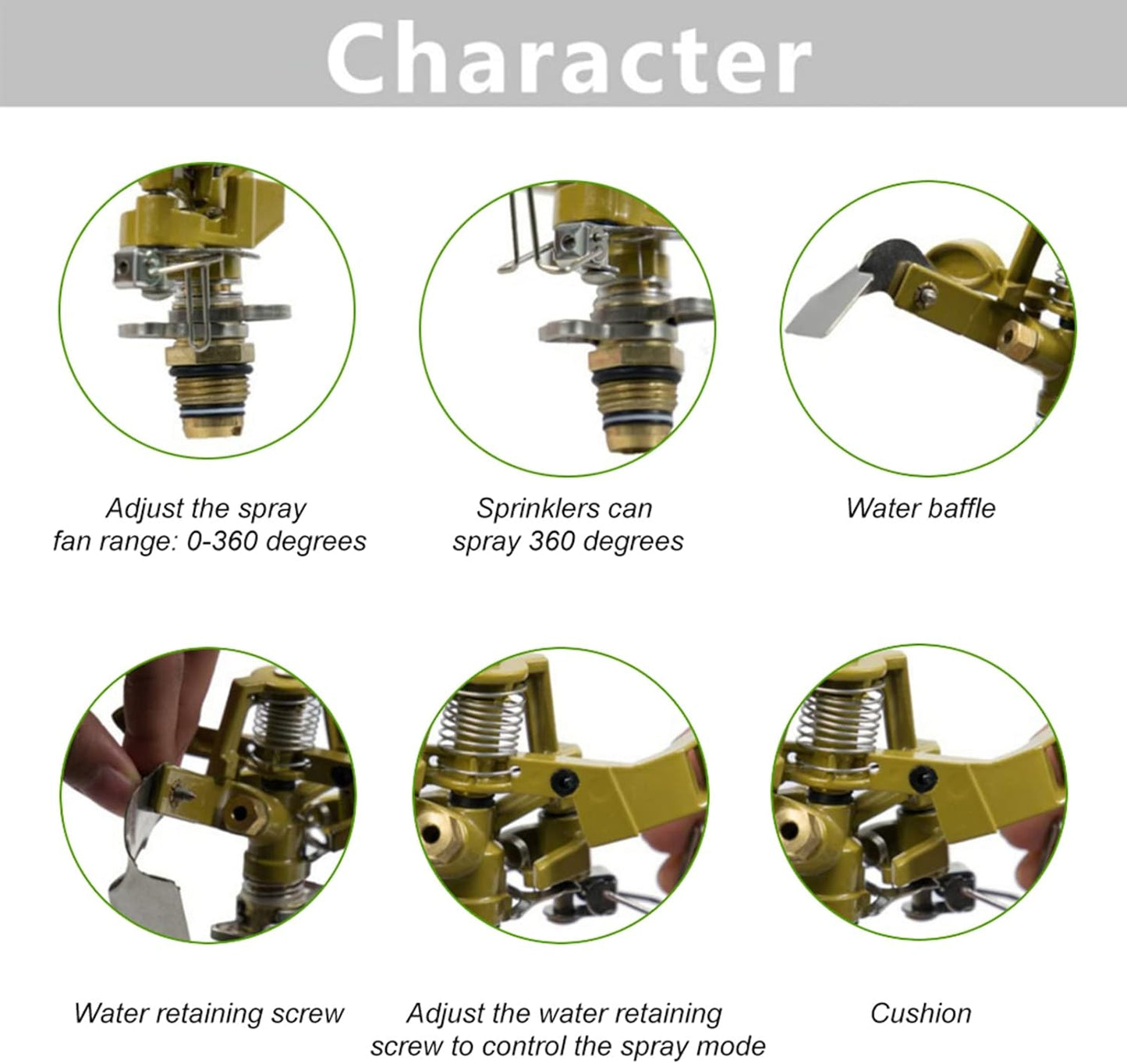 Brass Impact Sprinkler, Adjustable 360 Degree Garden Sprinkler Lawn Sprayer with Nozzles for Grass Patio Lawn Yard