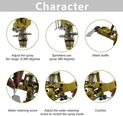Brass Impact Sprinkler, Adjustable 360 Degree Garden Sprinkler Lawn Sprayer with Nozzles for Grass Patio Lawn Yard