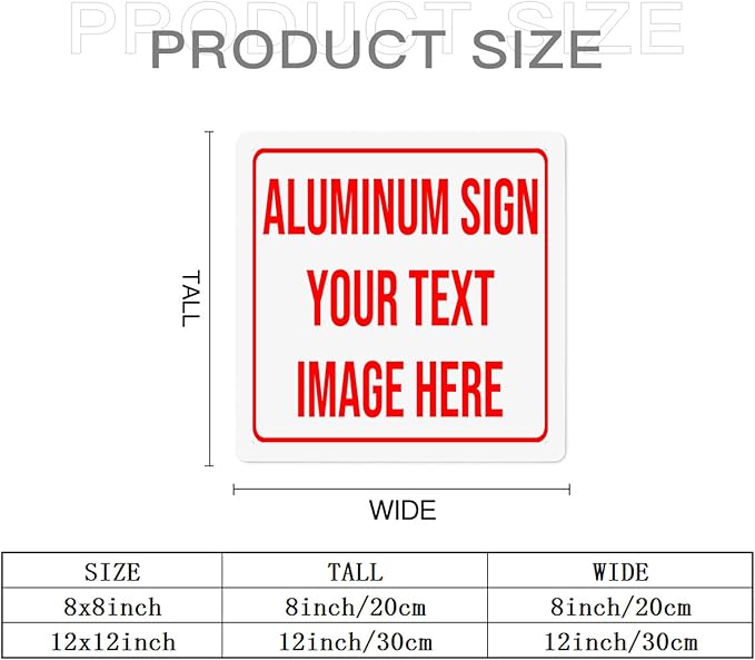Bulk Custom Aluminum Signs: Customized Outdoor Metal Signs - Personalized, Add Text, Logo, Image - For Garden, Office, Business, Farm, Home, Bar - Indoor/Outdoor - 12"x12"