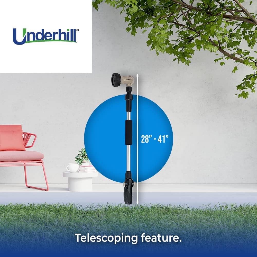 Underhill Proline Gold Series Garden Watering Extender Wand for Hose with Nozzle Sprayer Head, 3/4-Inch Thread Inlet, Jet Attachment, NG200-TW