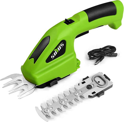 SOYUS Cordless Hedge Trimmer, 2-in-1 Handheld Hedge Trimmer, 7.2V Electric Grass Trimmer with Charger and Battery, Lightweight & Portable Grass Shear for Garden Yard Lawn