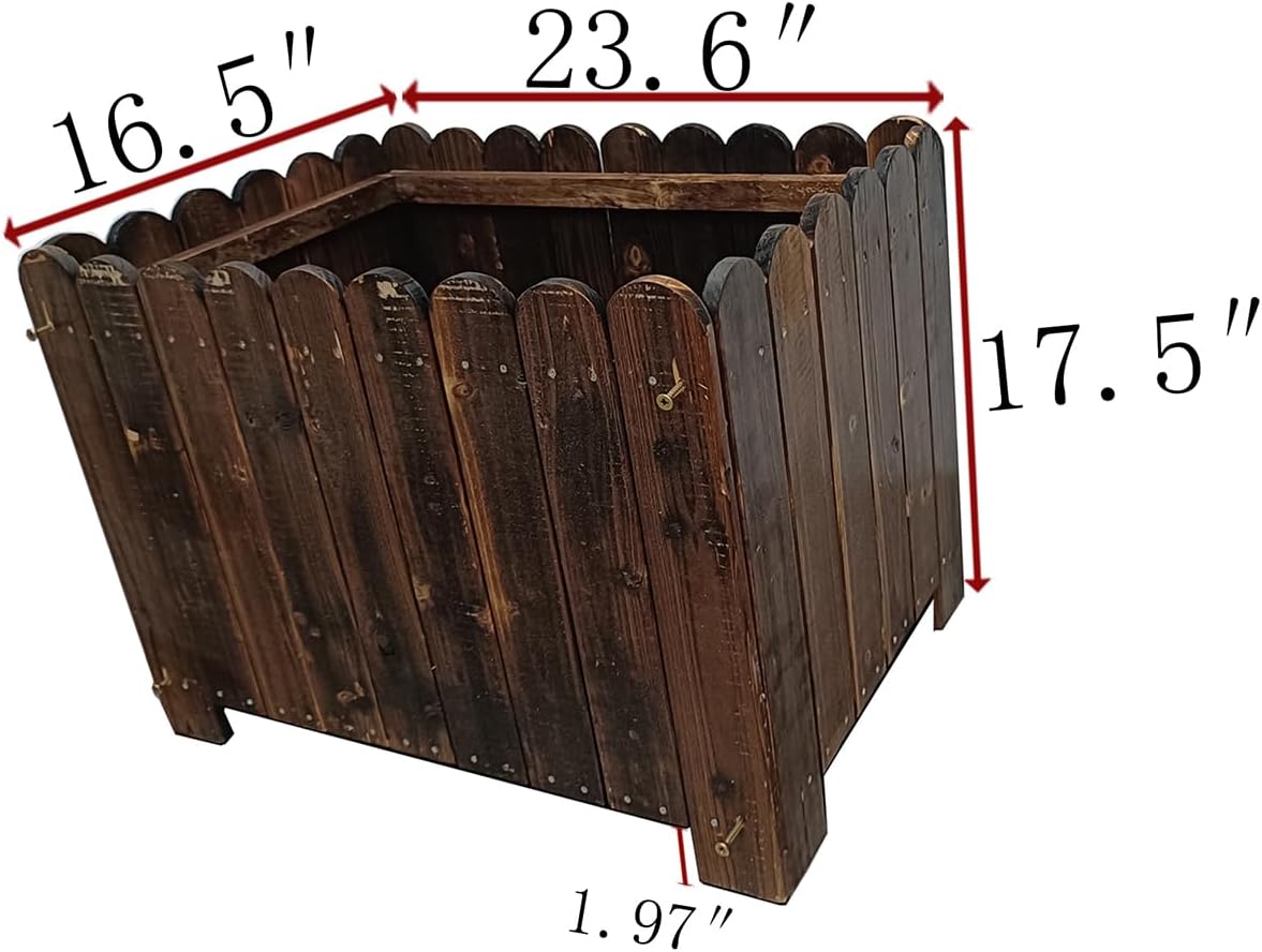 zeng Solid Wood Planter Box – high Temperature Carbonization Raised Garden Bed for Vegetables/Flowers, 23.6" L x 16.5" W x 17.7" H, Brown (Large)