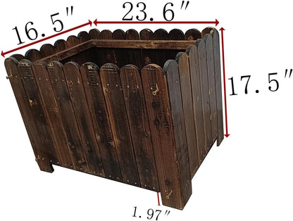 zeng Solid Wood Planter Box – high Temperature Carbonization Raised Garden Bed for Vegetables/Flowers, 23.6" L x 16.5" W x 17.7" H, Brown (Large)