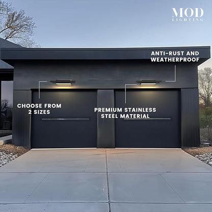 𝗠𝗢𝗗 𝗟𝗜𝗚𝗛𝗧𝗜𝗡𝗚 Brooklyn | Modern Outdoor Wall Lights LED, Exterior Wall Sconce Lights, Stainless Steel Outdoor Light Fixture, IP65 Waterproof Lights, 1 Pack (Black | Warm White | Small 14")