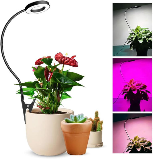 Plant Grow Light, 48 LEDs Full Spectrum Grow Lights for Indoor Plants, Height Adjustable Small Halo Grow Light with Clip, 3 Spectral Modes, Auto Timer 3/9/12Hrs, 10 Levels Brightness,Black