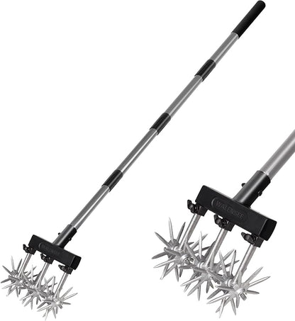 Walensee Rotary Cultivator Garden Tool – Adjustable Hand Tiller for Gardening & Lawn Care with Rustproof Aluminum Blades, Telescopic Handle, Lightweight Nylon Base – Soil Aerator & Grass Reseeder
