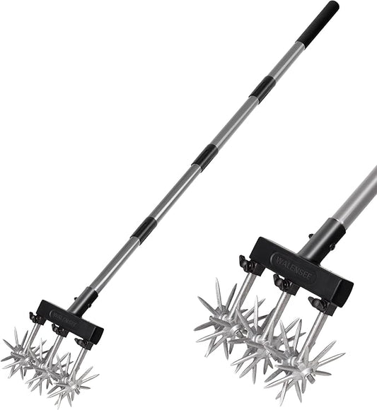 Walensee Rotary Cultivator Garden Tool – Adjustable Hand Tiller for Gardening & Lawn Care with Rustproof Aluminum Blades, Telescopic Handle, Lightweight Nylon Base – Soil Aerator & Grass Reseeder