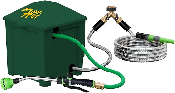 Garden Hose Holder System - Garden Hose Reel Alternative, Perfect for Outdoor Hose Storage - All-in-One Water Hose Holder for Outside - With 3 Hoses & Accessories (Green - Lite Lawn & Garden)